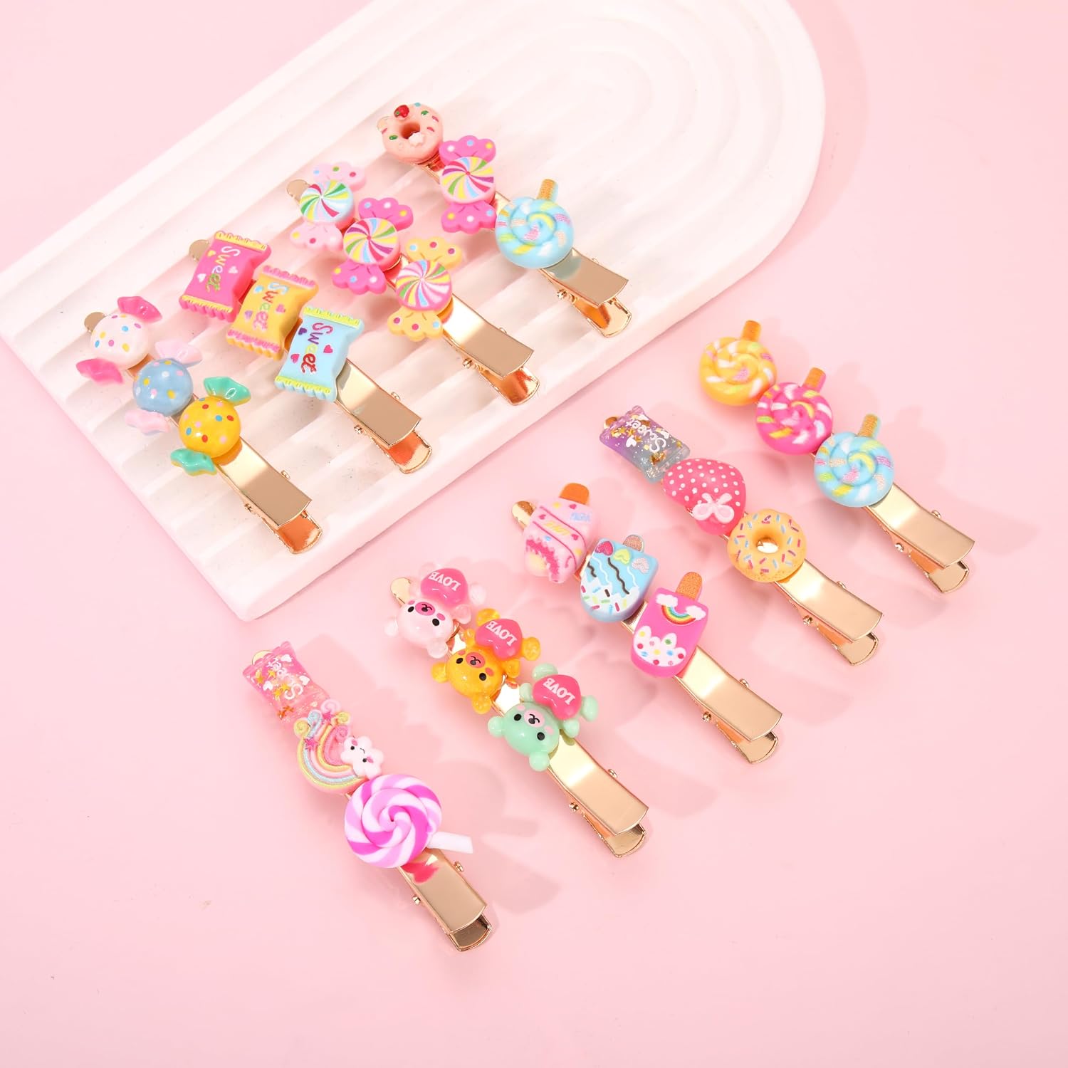 9 PCS Candy Hair Clips Novelty Colorful Lollipop Sweet Candy Bear Ice Cream Donut Hairpin Cute Fun Friendship Alligator Metal Clip Set for Birthday Holiday Party Gift