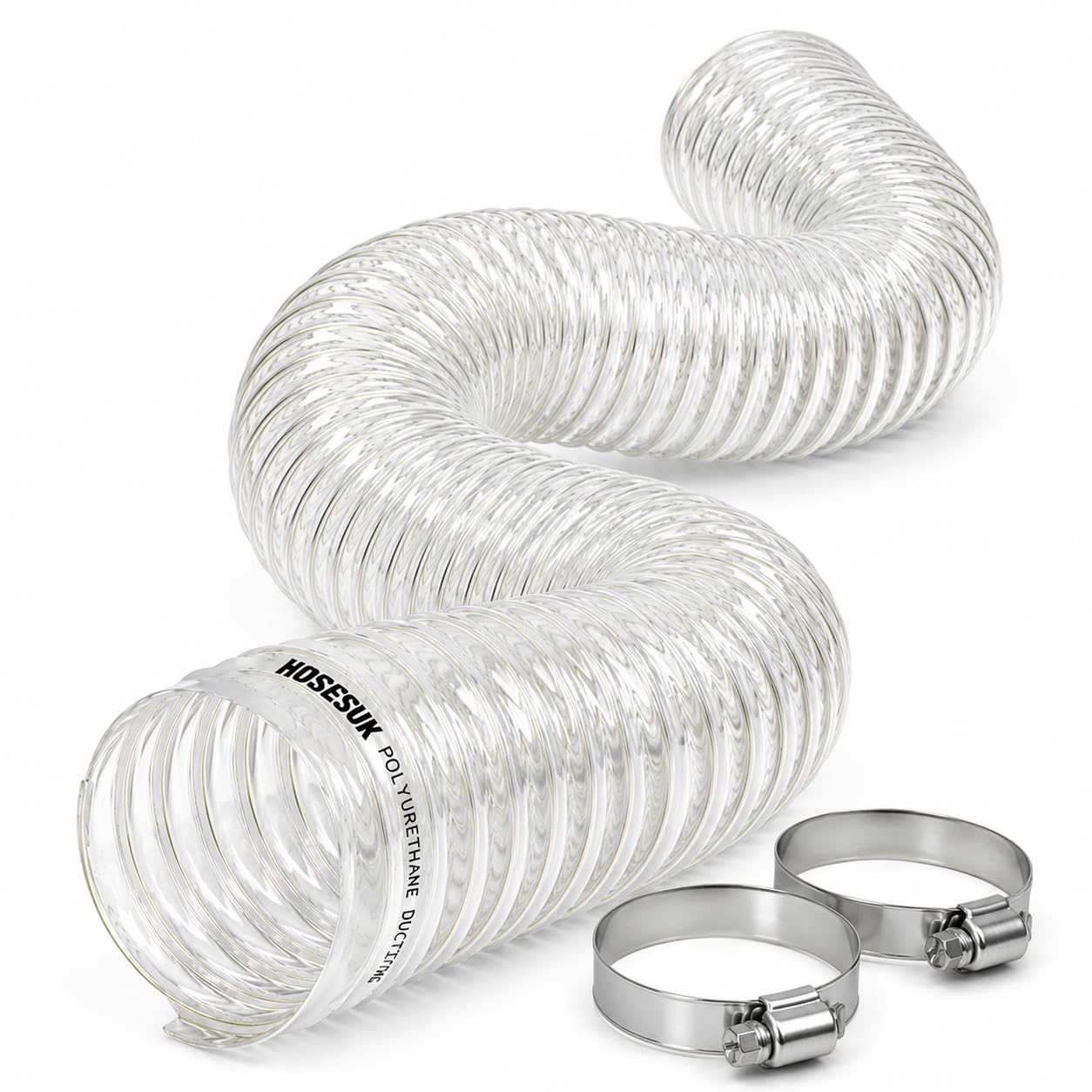 50mm PVC Woodworking and Shop Vacuum, Collector Dust Hose Clip Fittings | Flexible Clear Vue Heavy Duty, Hose 16 Metre