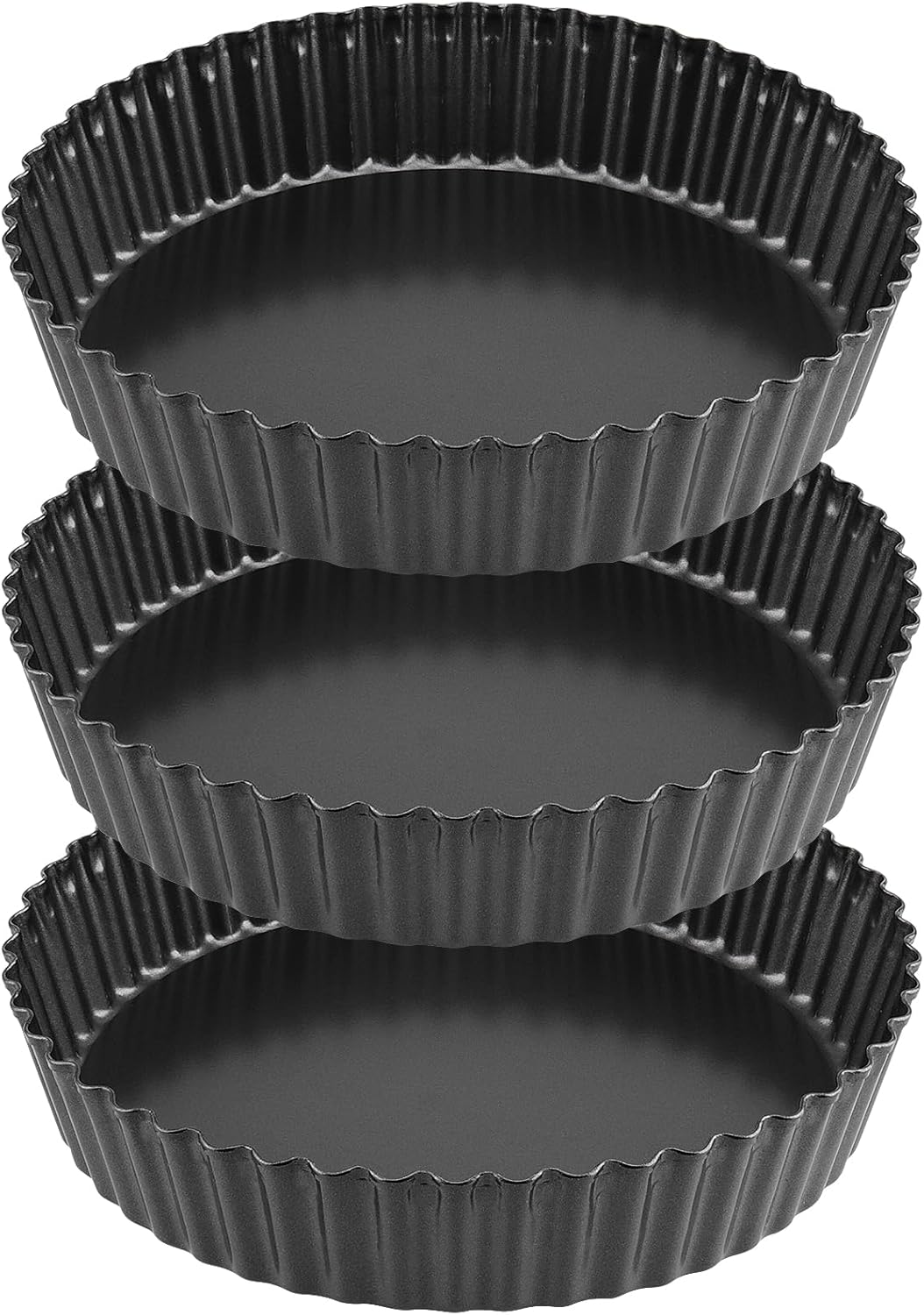 MOUYAT 3 Pack 10 inch 26cm Quiche Dish, 5.5cm Deep Round Non Stick Quiche Pan Tart Tin with