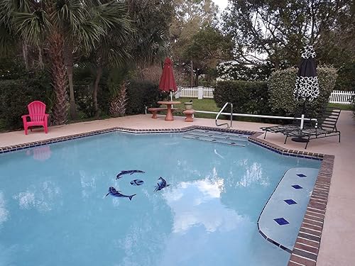 Miniatura 6 de Mosaico de cerámica para piscina con diseño de delfines color azul 48 x 48 pulgadas