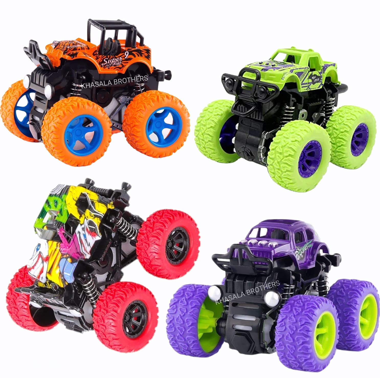 M2K HUB Plastic Big Size Pull Back Monster Truck, Monster 360 Degree Stunt Car Four-Wheel Car For Kids, Multicolor