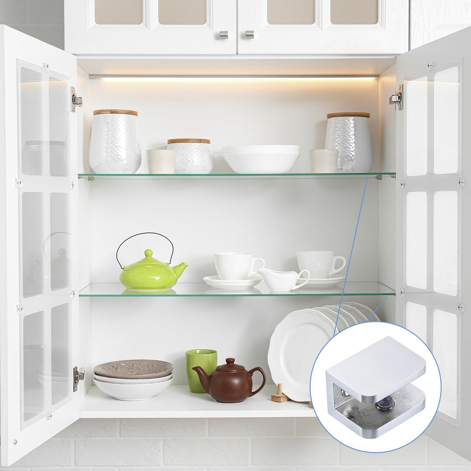 QUARKZMAN 8Pcs Soporte Para Estante De Vidrio, Soporte Para Estante De Vidrio Ajustable De Latón Sólido, Para Estante De Vidrio De Pared Clip Para Vidrio De 8-10mm (0.31"-0.39"), Plata
