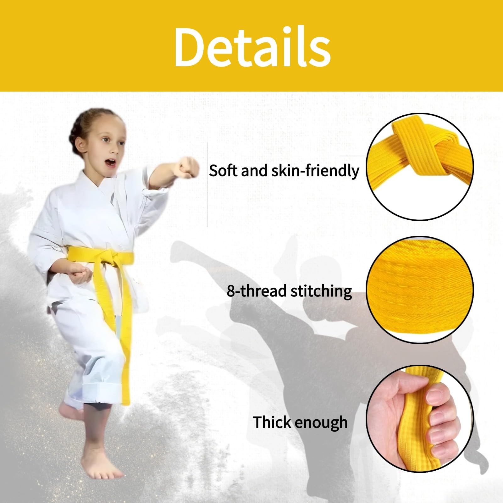 2 Pieza Cinturón Taekwondo Amarillo, Cinturón Profesional Taekwondo y Aikido, Cinturón de Taekwondo para Artes Marciales, Cinturón de Artes Marciales para niños Entrenamiento Deportivo