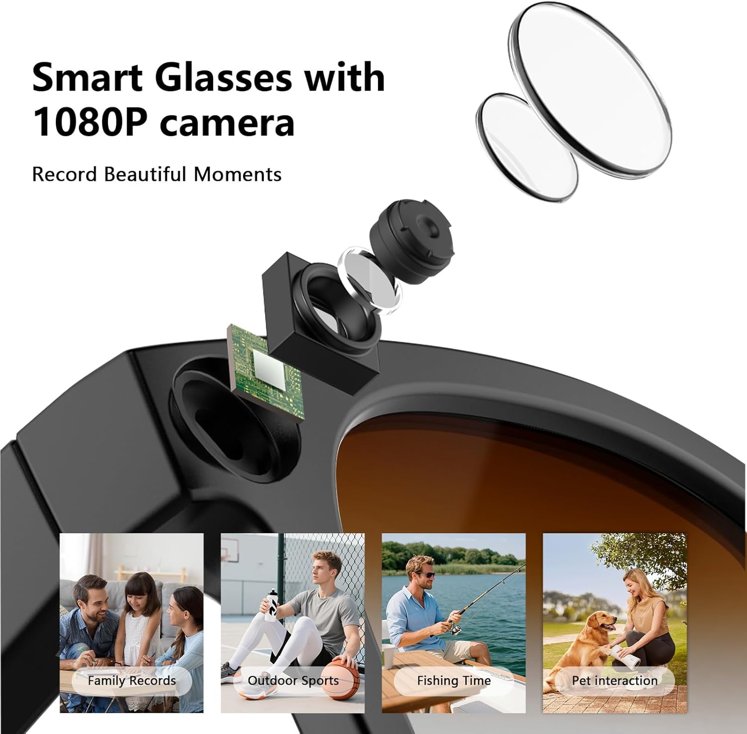 AI Smart Glasses with ChatGPT, 8MP Camera Glasses with Camera and Audio, AI Translation Sunglasses with 164 Languages, Bluetooth Sunglasses with Voice /Calling, 8-Hour Music Playback, Gradient Brown