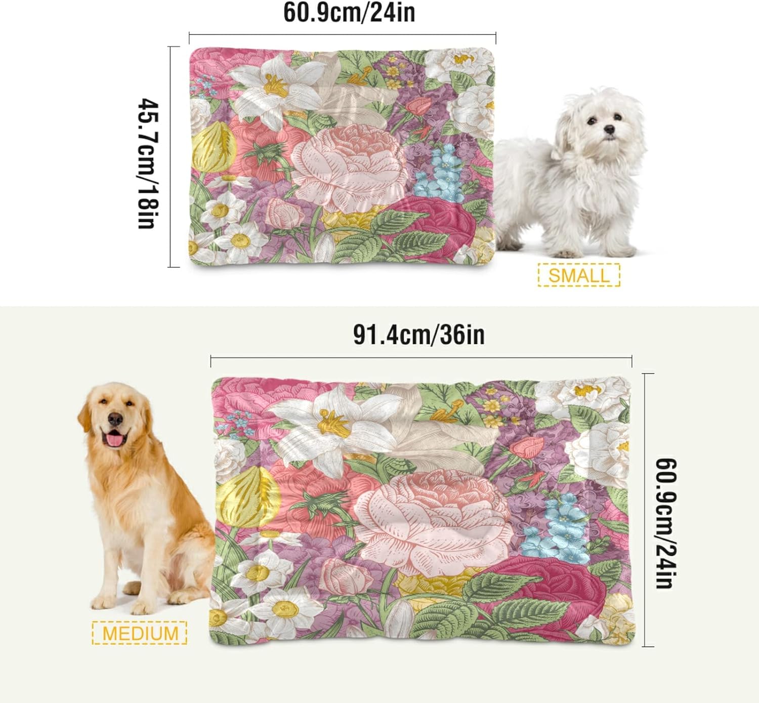 review xigua Fall Vintage Floral Flower Dog Bed Cat Bed, Ultra Soft Rectangle Comfortable Pet Bed, Cute Calming Dog Bed for Small Medium Large Dogs, 36x24in