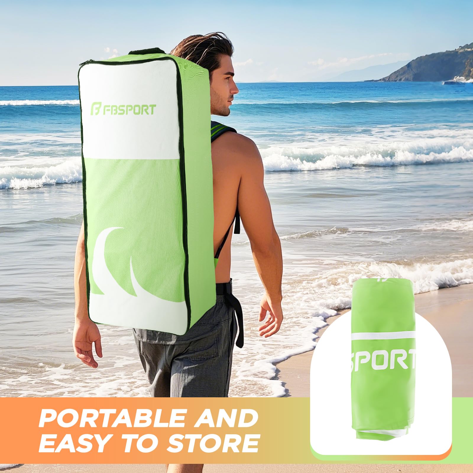 FBSPORT Tavola SUP Gonfiabile SUP 335CM per Adulti e Giovani, Stand Up Paddle Board Spessa 15 cm tavola da Surf tavola da SUP con Pagaia Regolabile, Zaino, Pompa & Pinna Rimovibile Surfboard