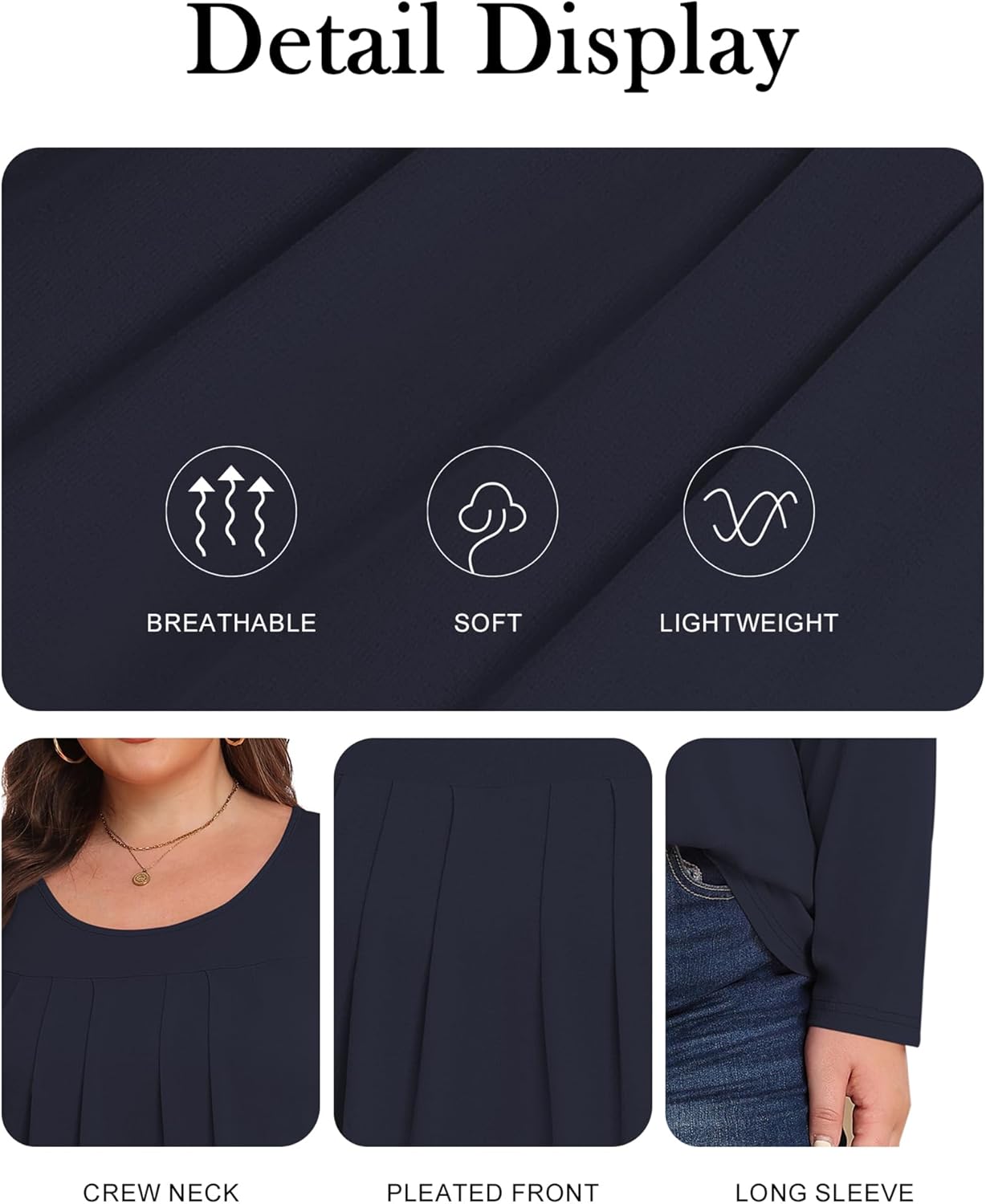 Womens Plus Size Tunic Tops Long Sleeve Dressy Casual Cute Loose Pleated T Shirts Blouses - Image 6