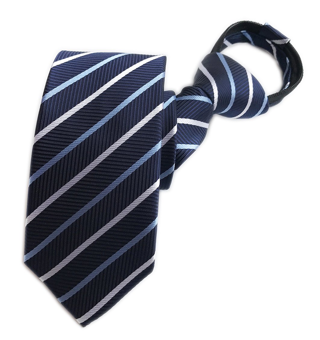 Elfeves Mens Zipper Tie Business Wedding Solid Checks Striped Microfiber Necktie