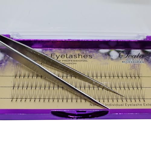 Miniatura 4 de Scala - 90 pestañas postizas individuales de 0.07 a 0.551 pulgadas, rizo C, 3 raíces de 0.003 in, pestañas postizas negras, extensión larga natural