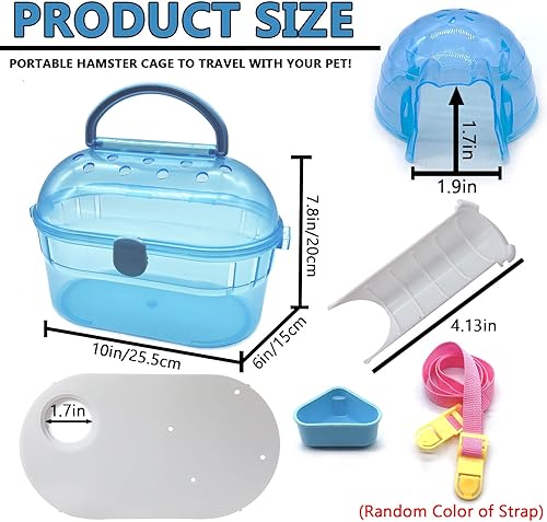 Miniatura 2 de Jaula portátil para hámster sirio, jaula de viaje con botella de agua, tazón de comida, correa ajustable, jaulas salientes para animales pequeños,