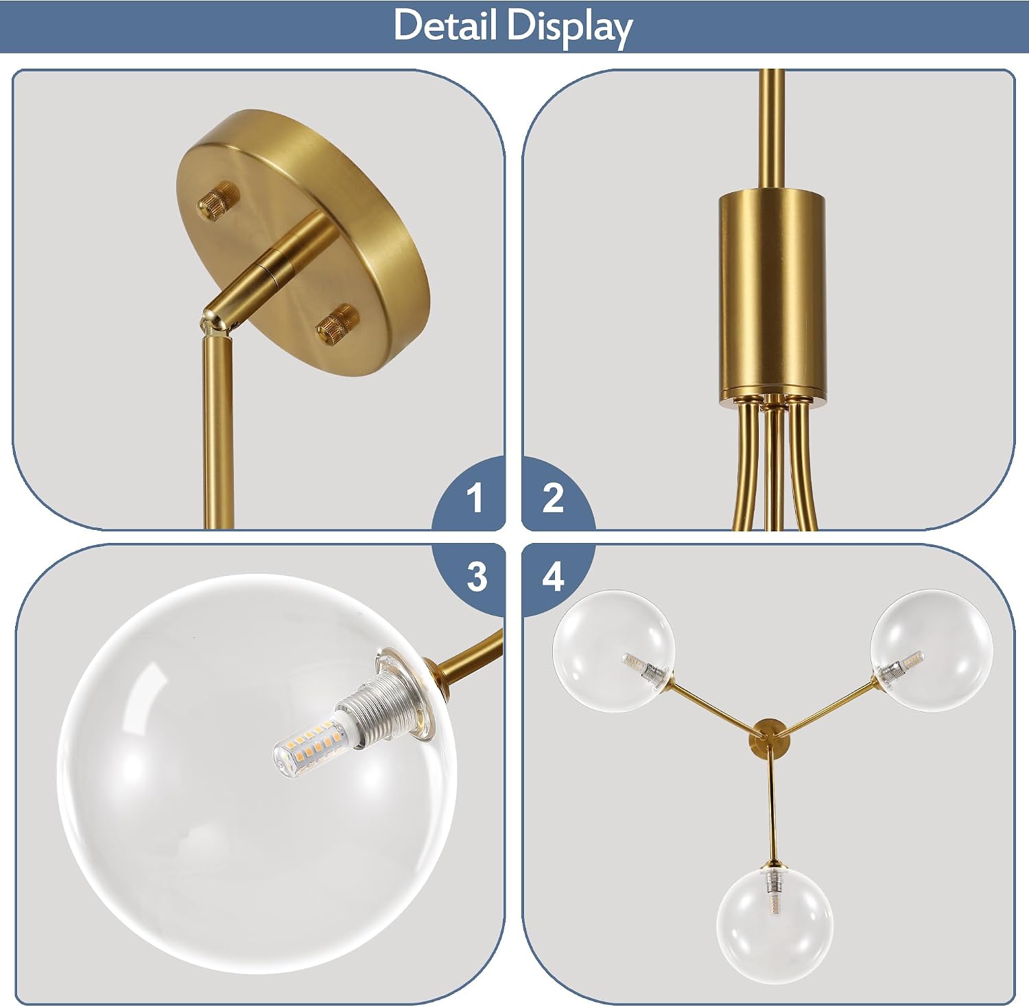 3-Light Modern Kitchen Chandelier,Gold Island Lights with Clear Glass Shade,Perfect Dining Room Lights for Kitchen Island, Living Room,Bedroom,Or Foyer Entryway,25.2 Inch,G9 Bulb