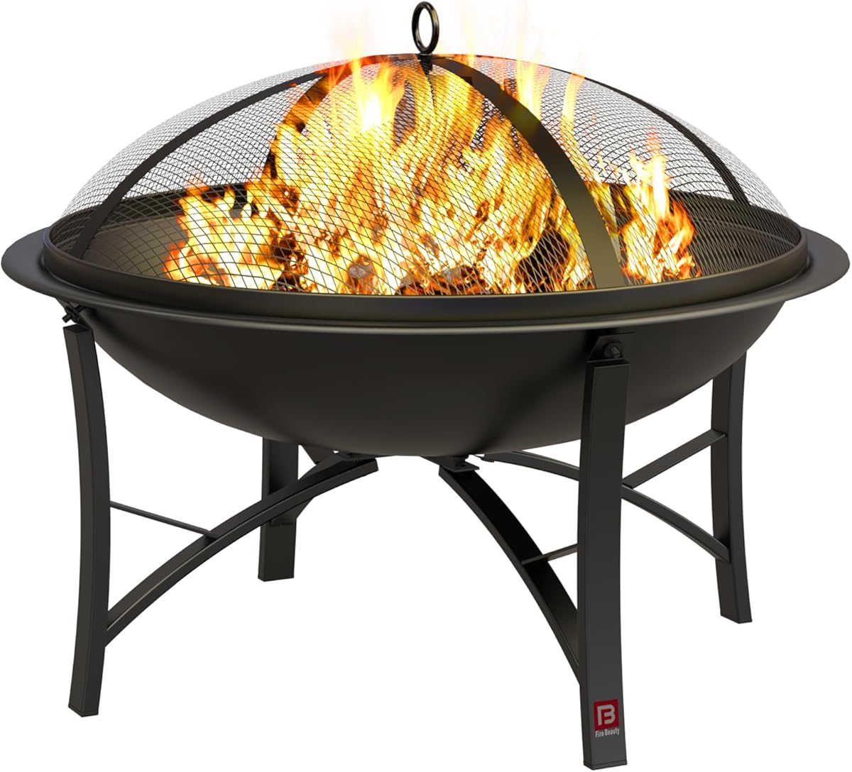Amazon.com : Fire Beauty Fire Pit for Outside Wood Burning,BBQ Grill Steel Fire Bowl with Spark Screen Cover,Log Grate,Poker for Camping Beach Bonfire Picnic Backyard Garden