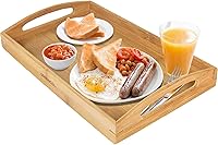Vista 1 de Greenco Bandeja rectangular de bambú para servir mayordomo con asas, bandejas de cama para comer, bandeja de cama, bandeja de desayuno