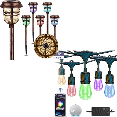 XMCOSY+ Guirnalda de luces inteligentes para exteriores, luces de patio al aire libre para patio + luces solares para camino, luces LED de jardín al disponible en Yaxa Colombia