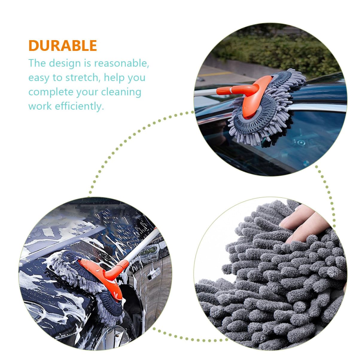 Brosse télescopique de Nettoyage de Voiture à Poils Souples, Manche Long réglable, serpillière Anti-Rayures, Outil Polyvalent pour la carrosserie et Les vitres