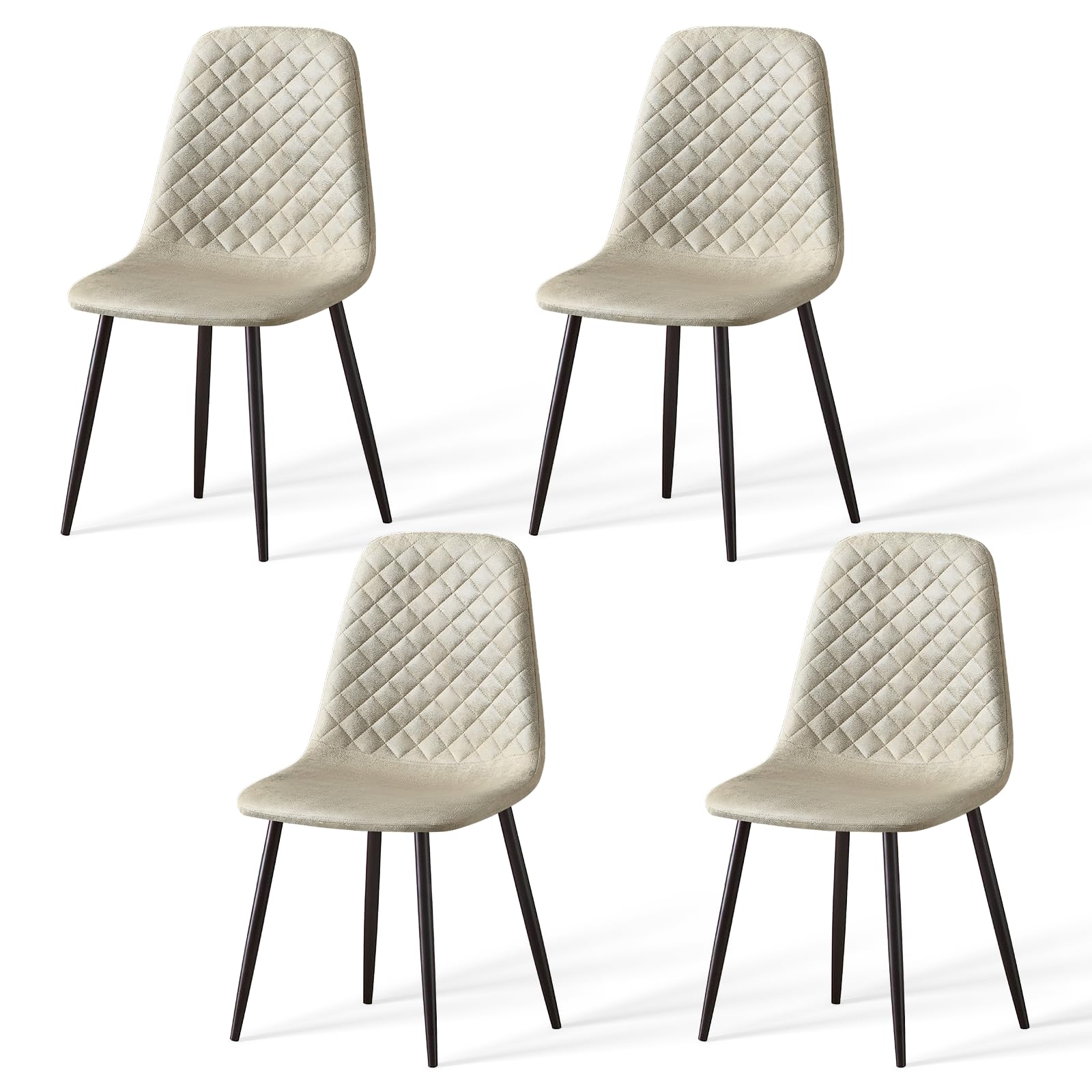 AINPECCA Set of 4 Faux Suede Dining Chairs Fabric Upholstered seat with Metal Legs Dressing Lounge Home (4, Beige Suede) — image 1