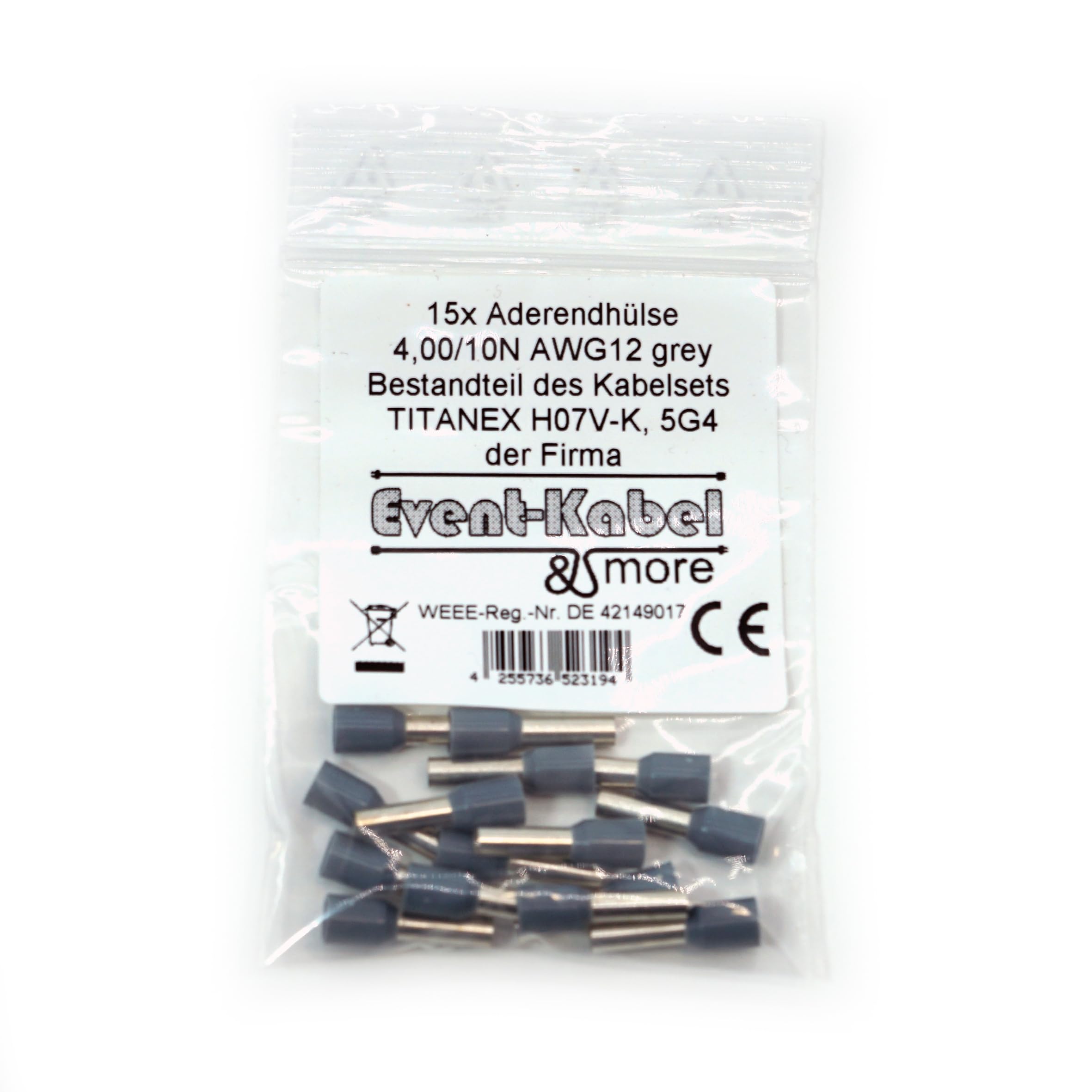 TITANEX H07RN-F 5x4 mm² (5G4) schweres Gummikabel, Baustellenkabel für den Außenbereich 5-50m inkl. 15 Aderendhülsen (20 Meter)