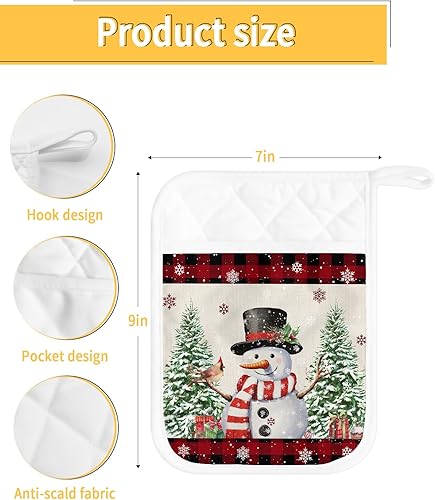 Miniatura 3 de Buffalo Snowman - Juego de 3 soportes para ollas para cocina, antideslizante y aislante de calor, juego de agarraderas de tela de toalla con