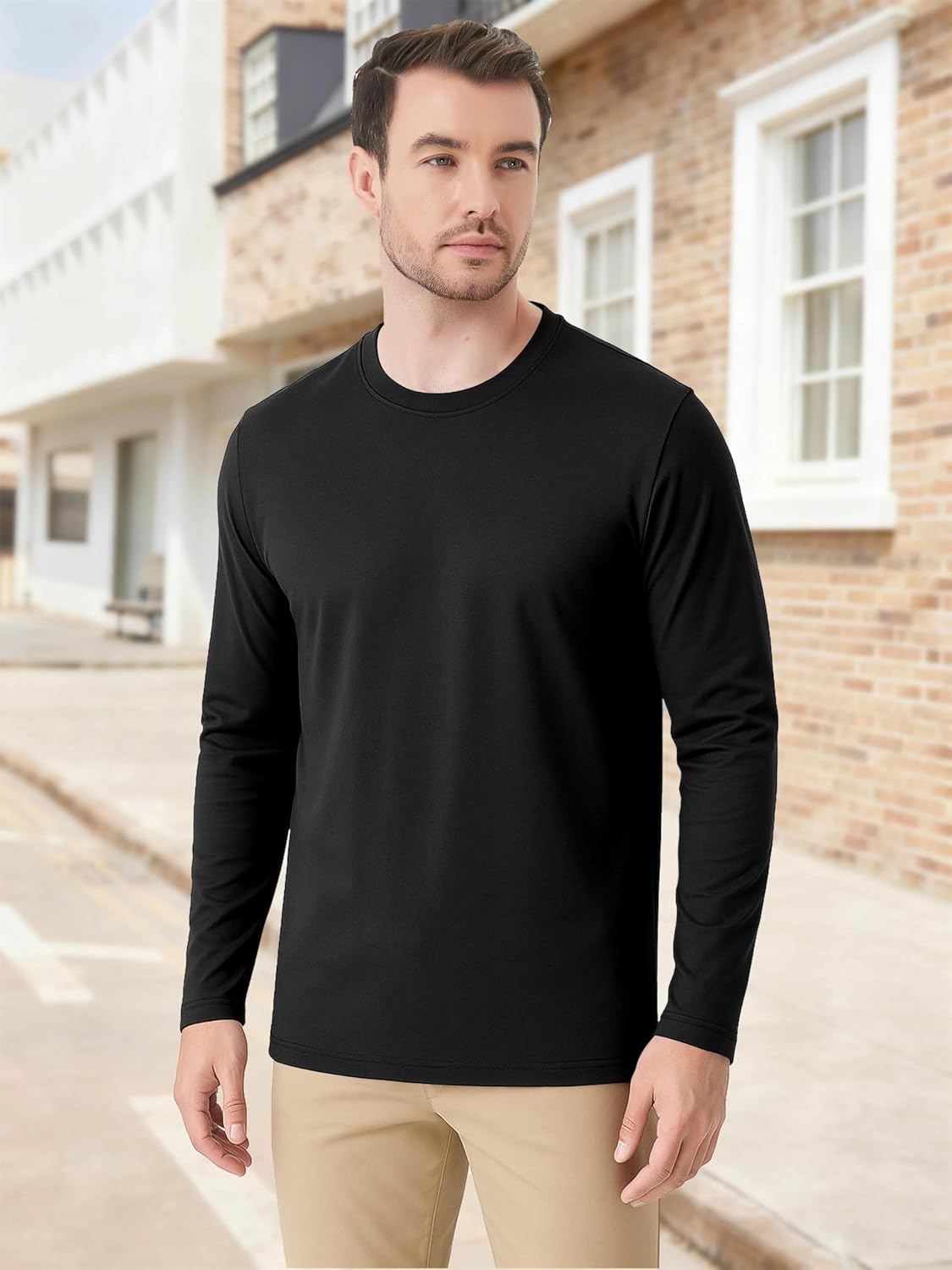 KINGFEN Men's Crewneck T-Shirt Long Sleeve Cotton Casual Pullover Basic Tee Shirts - Image 2