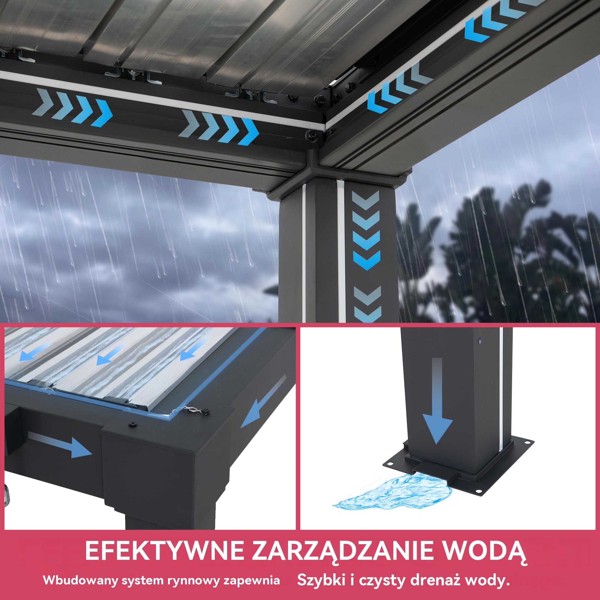 SUNJOY Pergola Ogrodowa 3x4m, Aluminiowa Altana Lamelowa Całoroczna, Ruchomy Dach z Regulacją Kąta, Solidny Pawilon Tarasowy, Antracyt