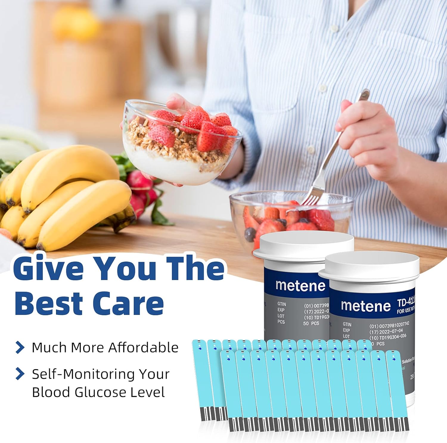 Metene TD-4116 Blood Glucose Test Strips, 100 Count Blood Sugar Test Strips for Diabetes, Use with metene TD-4116 Blood Glucose Monitoring System Only : Health & Household