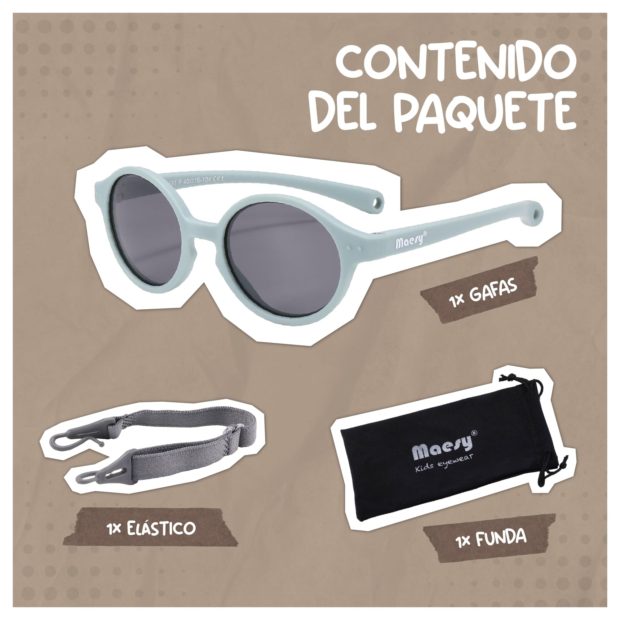Gafas de Sol para Bebé, 0-2 Años, Protección Polarizada UV400, Montura Flexible y Blanda, Cinta Elástica Ajustable, Gafas de Sol Seguras y Cómodas para Bebés, Noah