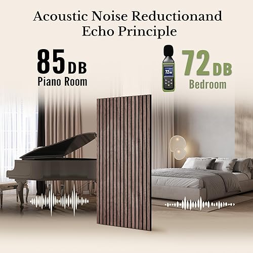 Miniatura 7 de MISSDAY Paneles de pared acústicos de listones de madera, 4 paquetes de 47.2 x 23.6 pulgadas, panel insonorizado de nogal para decoración de pared