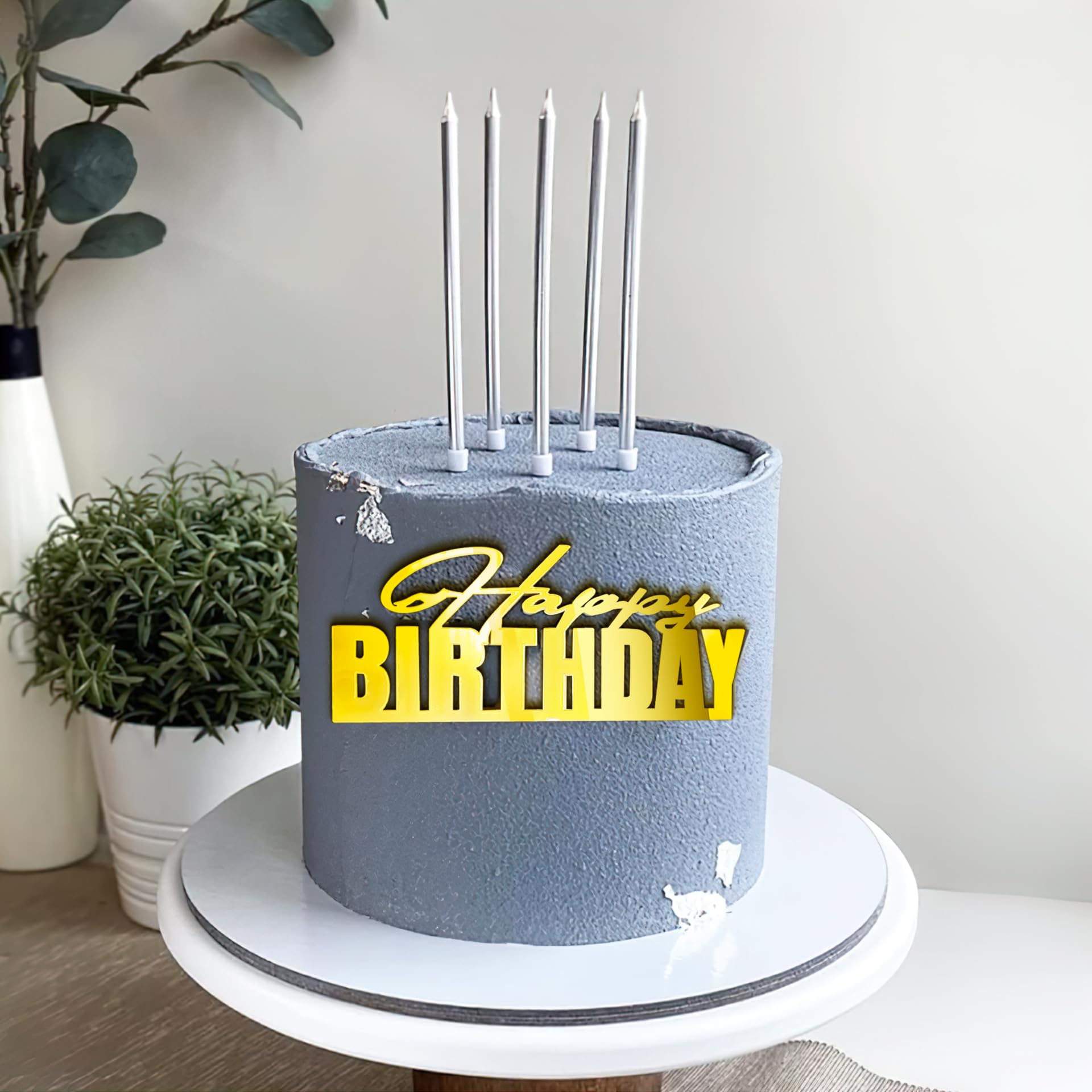 6 Pcs Golden Happy Birthday Cake Topper, Acrylic Birthday Cake Toppers Birthday Cakes Sign Picks Cupcake Decoration Cakes Stick Decor for Celebrating Birthdays Party Dessert Decor — view 3