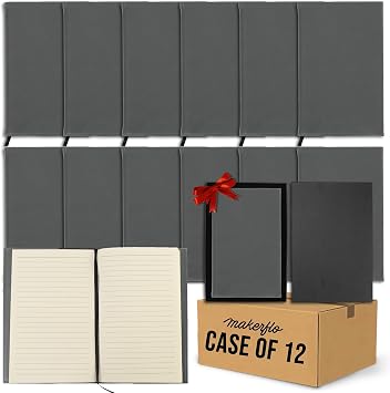 makerflo Gray Laserette Journal Notebook Case of 12, 8.75" x 5.5" Refillable Vegan Leather Writing Journal with Lined Pages, Personalized Gift Notebook, Ideal Blank for - Laser Engraving