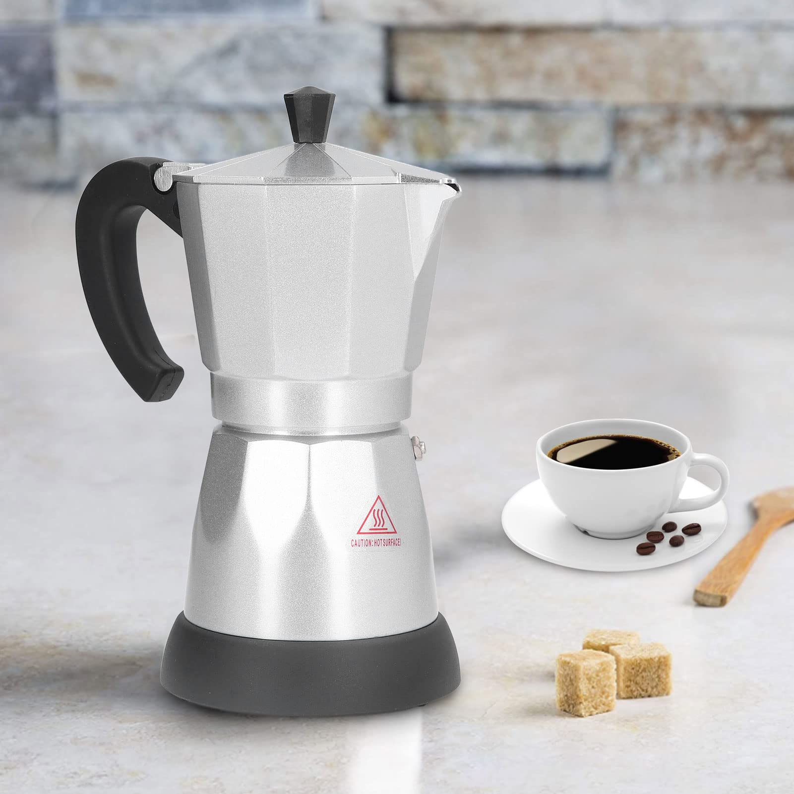 BuyWeek Elektryczny zaparzacz do espresso, 480 W, elektryczna maszyna do espresso, aluminiowy dzbanek Moka Pot 300 ml, wtyczka EU 220 V-240 V