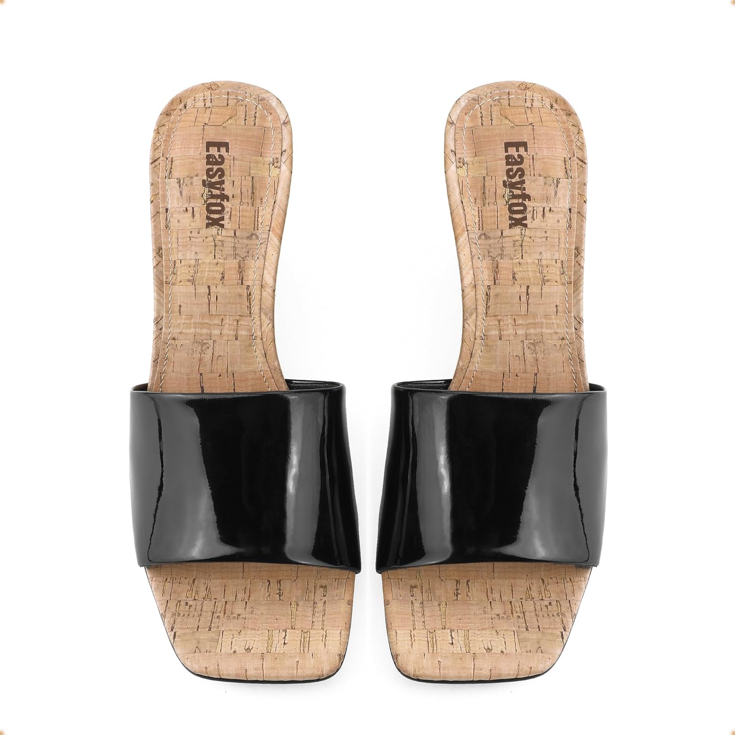 Wedge Sandals for Women Open Toe Wedge Heels Womens High Heel Sandal Square Toe Heeled Wedge Sandals Wood Grain Slip on Wedge Mules - Image 5