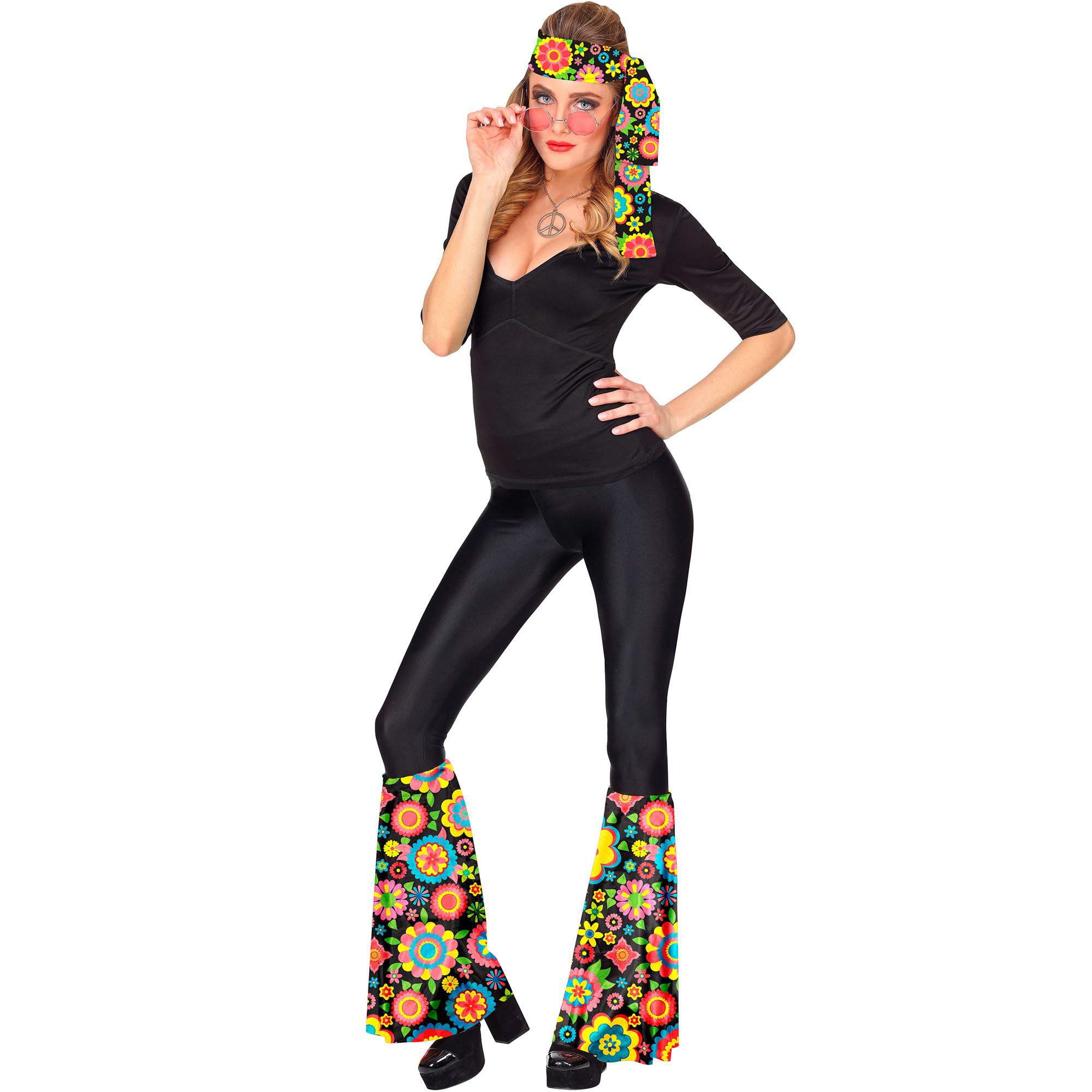 W WIDMANN MILANO Party Fashion - Hippie Set 60s / 70s, Headband and Gauntlets, Hippie, Reggae, Flower Power, Colourful Flowers