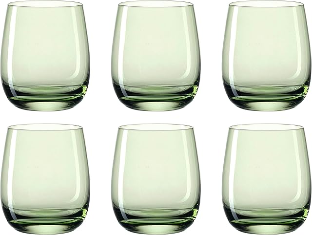 Leonardo Sora 018196 Water Glasses Set of 6 Dishwasher Safe Juice Glasses, Colourful Drinking Cups Made of Glass, Modern Drinks Set, Green 360 ml