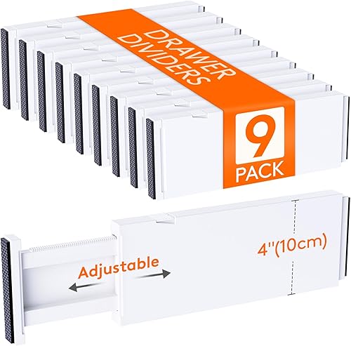 Lifewit Paquete de 9 separadores de cajones de 4 pulgadas de alto, 11 a 17 pulgadas de alto, organizadores de cajones ajustables para ropa,