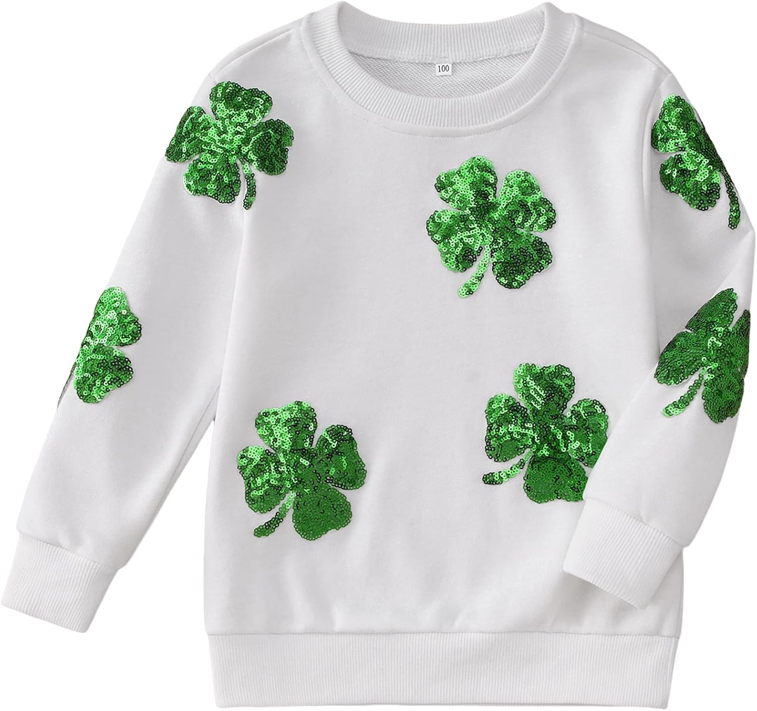 Girls St. Patrick's Day Sweatshirt Sequin Clover Long Sleeve Shirt Glitter Shamrock Outfits Kids Irish Pullover Tops