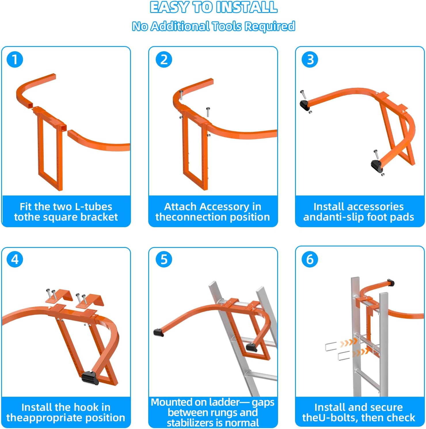 Extension Ladder Stabilizer-Ladder Standoff for Roof Gutter-500 Lbs Capacity-Heavy Duty Alloy Steel Ladder Hook-Wing Span Wall Extension Accessory Arms with Anti-Slip Rubber Feet/U Bolt
