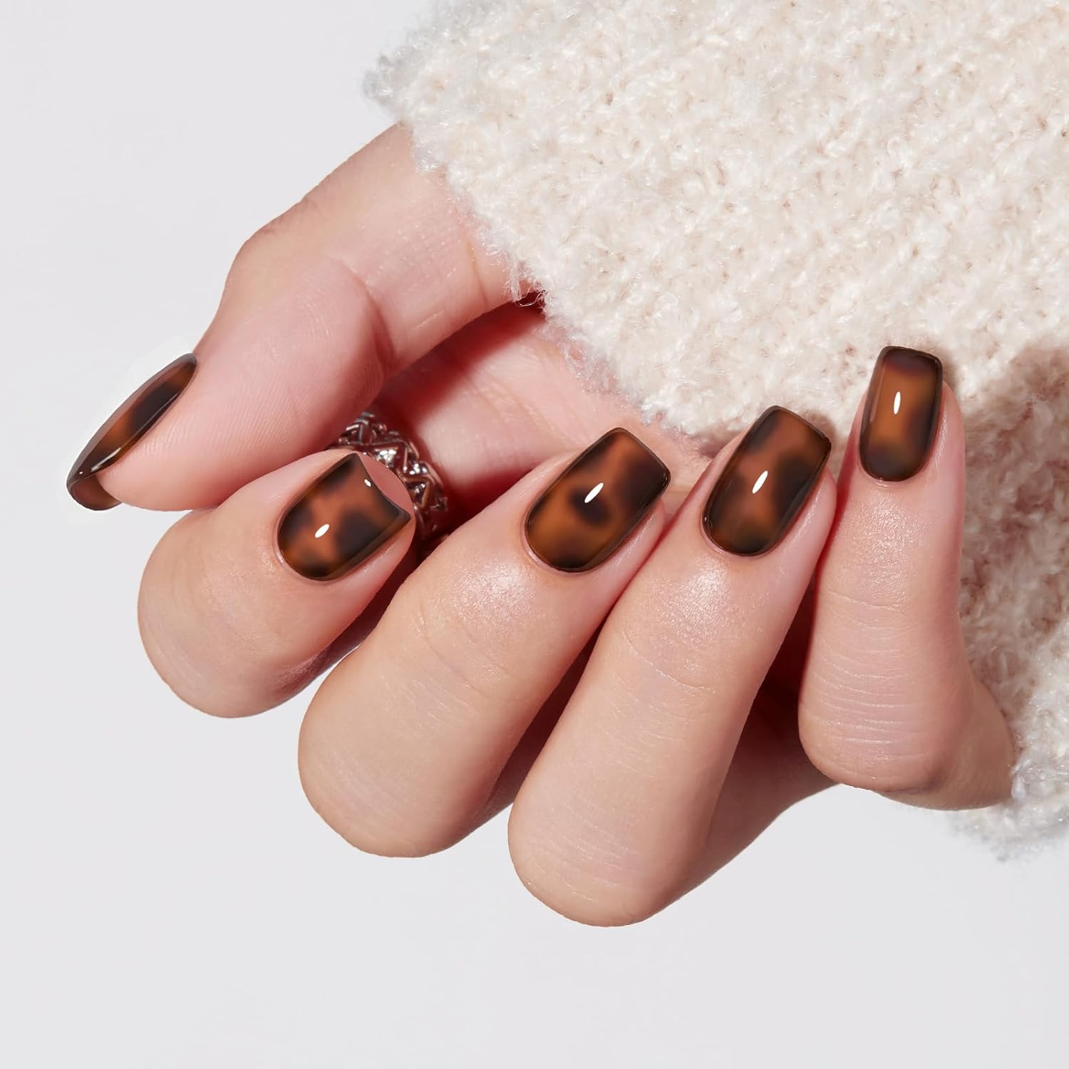 Modelones Fall Leopard Press on Nails Short Square Halloween Fake Nails