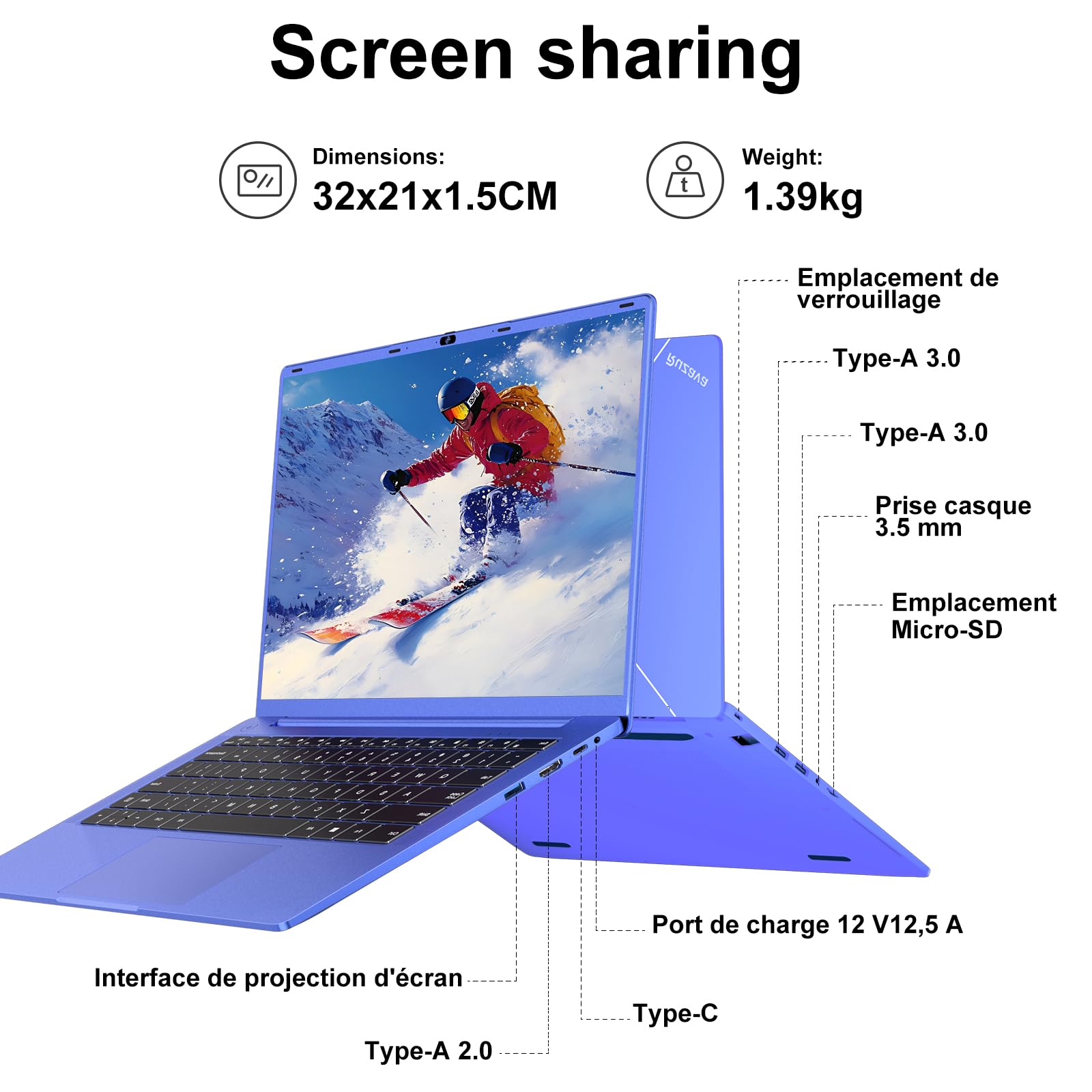 Ordinateur Portable 14 Pouces Celeron N5095(jusqu'à 2,9 GHz)8Go RAM Win11 256Go SSD Extension1To 5G WiFi 1920x1080FHD PC Portable avec Souris sans Fil qwerty Clavier AZERTY Membranedu Clavier-Violet10