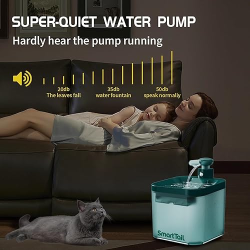 Miniatura 5 de SmartTail Fuente de agua para mascotas, fuente de agua para gatos a pilas, fuente para mascotas para perros y gatos (verde)