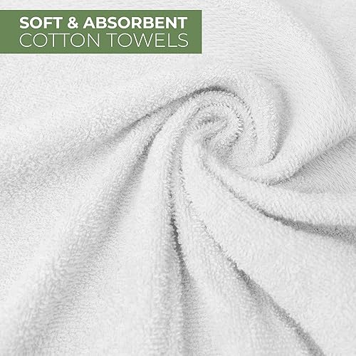 Miniatura 4 de Juego de 6 toallas de baño blancas 100% algodón, toallas de baño para baño, 22 x 44 pulgadas, ultra suaves, toallas de spa, hilado en anillo de la