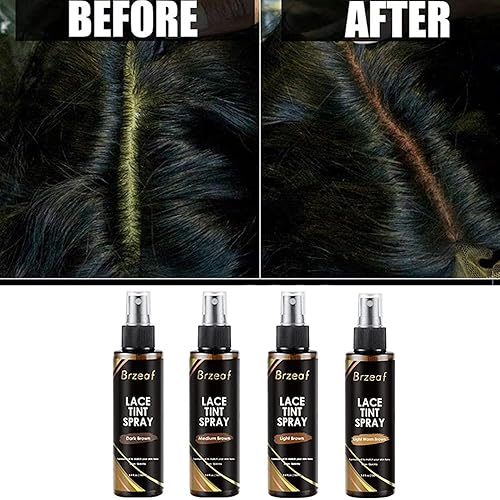 Miniatura 5 de Spray de tinte de encaje para pelucas, tonos oscuros, medianos y marrón claro para cierres y pelucas de encaje frontal, 3.4 fl oz