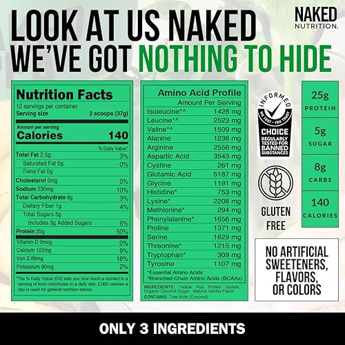 Miniatura 25 de NAKED Aislado de proteína de guisante de chocolate de granjas norteamericanas, solo 3 ingredientes, proteína vegana de chocolate, sin gluten, sin