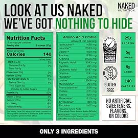 NAKED Vanilla Pea Protein Isolate from North American Farms, Only 3 Ingredients, Vanilla Vegan Protein, Gluten-Free, Soy Free, GMO Free - 1LB