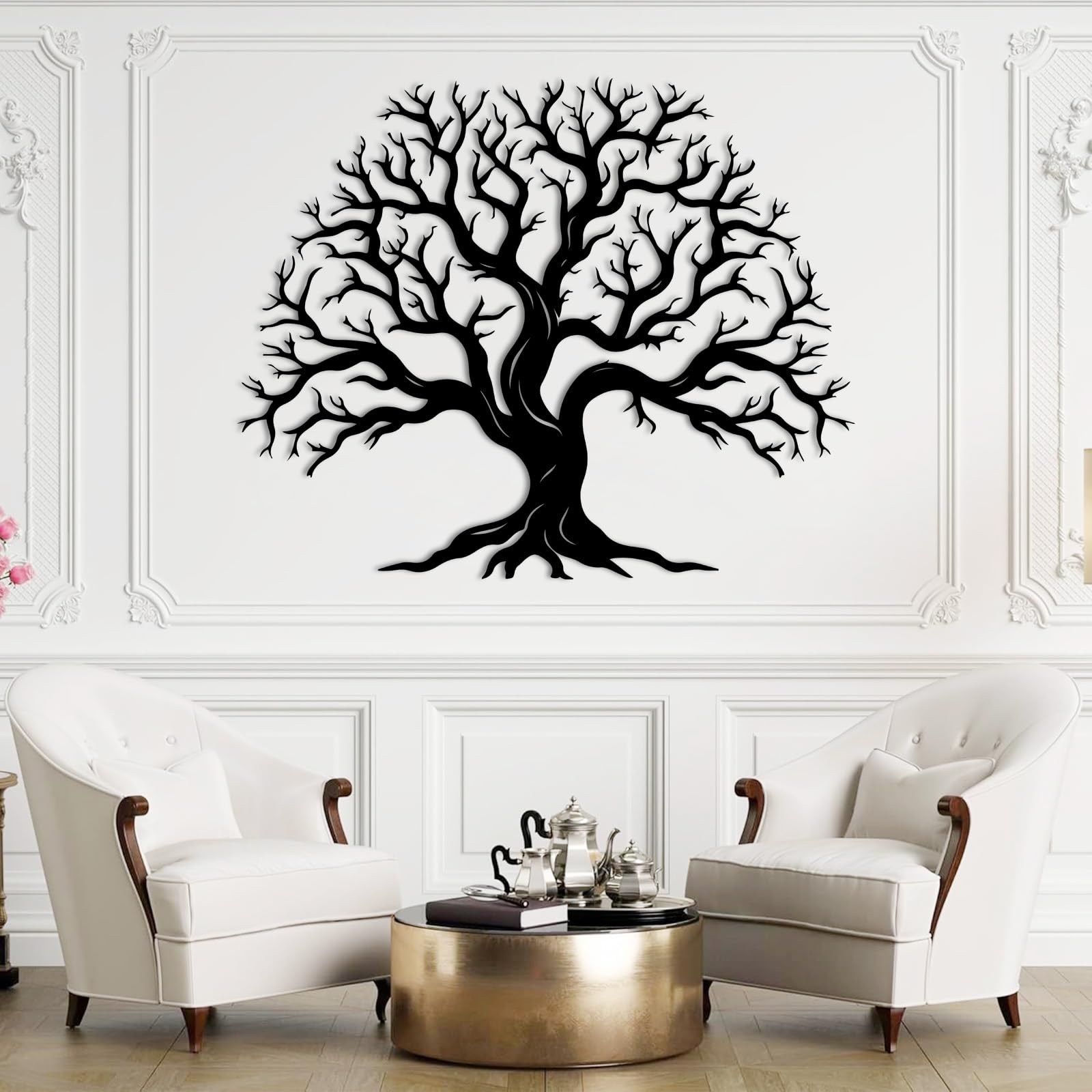 Decoración de Pared de Metal con Árbol de La Vida Grande Árboles Genealógicos Decoración para El Hogar Sala de Estar Oficina Dormitorio Casa de Campo (Dorado 105 X 85 Cm)