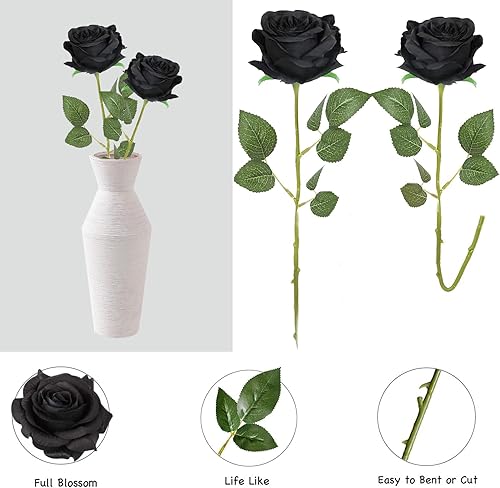 Miniatura 4 de IPOPU 12 rosas artificiales, flores para decoración de fiesta, rosas falsas, flores de seda, pétalos florales para el hogar, boda, fiesta, tienda,