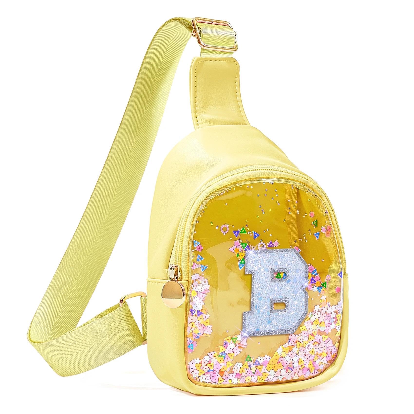 COSHAYSOO Personalized Christmas Birthday Gifts Burr Basket Stuffers for Girls Yellow Purse Sling Bag Crossbody Girl Cute Funny Cool Mini Travel Fashion Accessories Monogrammed Initial Letter B