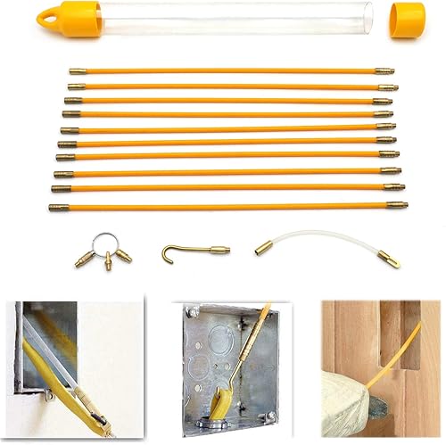 HTTMT - Kit de varillas de cable de alambre de cinta de pescado eléctrico de fibra de vidrio de 11 pies de diámetro de 316 "para correr cable de