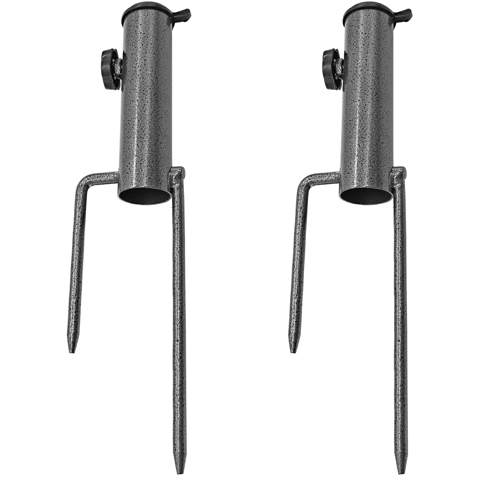 Waziaqoc 2Pcs Patio Umbrella Steel Stand, Heavy Duty Metal Beach Umbrella Holder Ground Grass Screw Umbrella Steel Anchor with 2 Forks