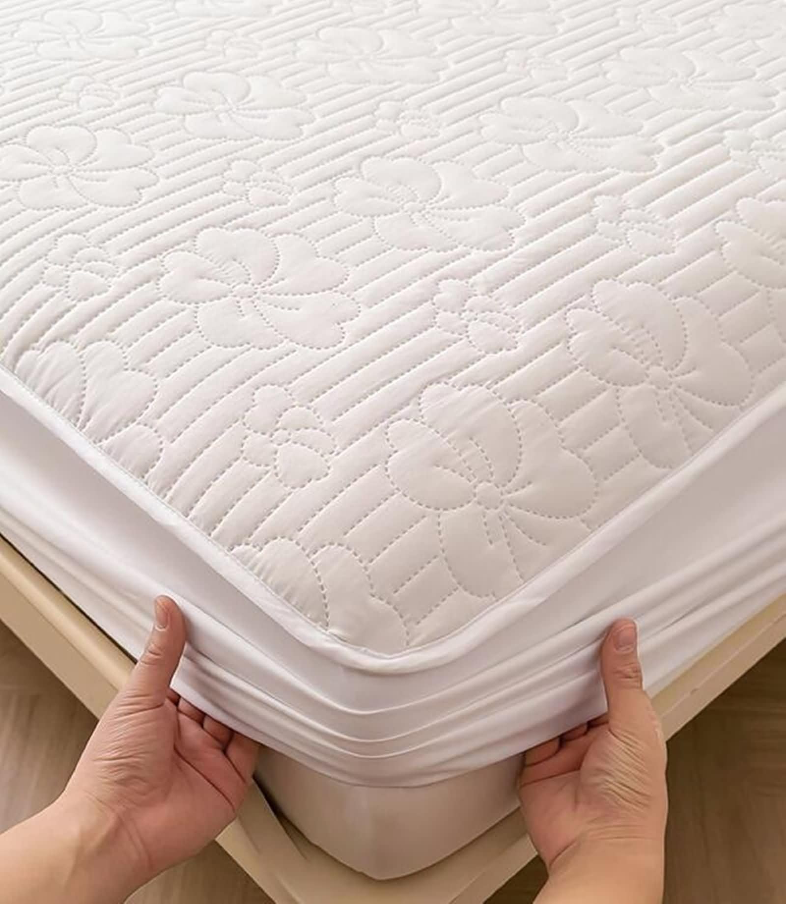 Spannbettlaken 150x200CM Boxspringbett mit 2 Kissenbezüge, Spannleintuch Baumwolle Weiß Wasserdicht mit Muster Geblümt Bettwäsche Set Spannbettlaken Matratzenschoner rutschfest (3 Stück)