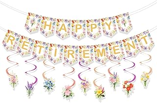 Wildflower-Themed Women's Retirement Party Decoration Banner, Happy Reti...